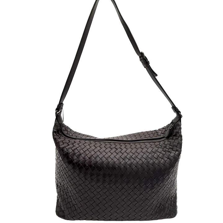 Large Intrecciato Leather Zip Shoulder Bag