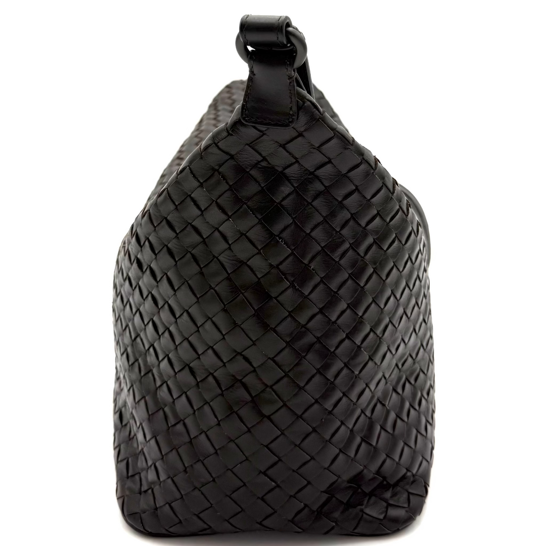 Large Intrecciato Leather Zip Shoulder Bag