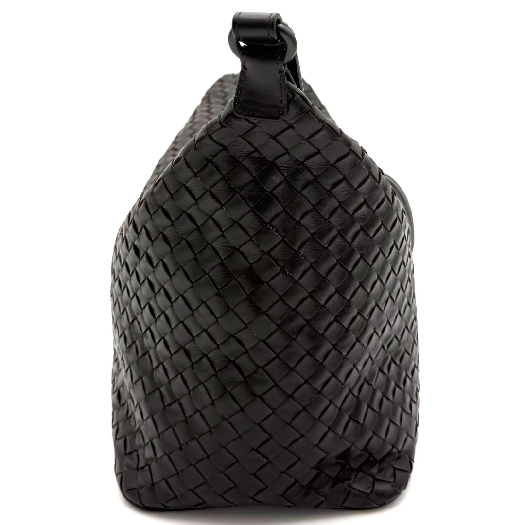 Large Intrecciato Leather Zip Shoulder Bag