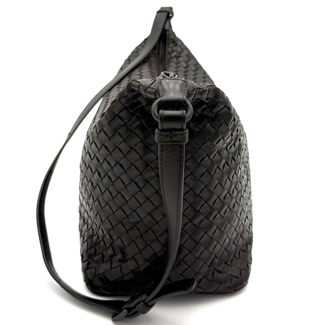 Large Intrecciato Leather Zip Shoulder Bag