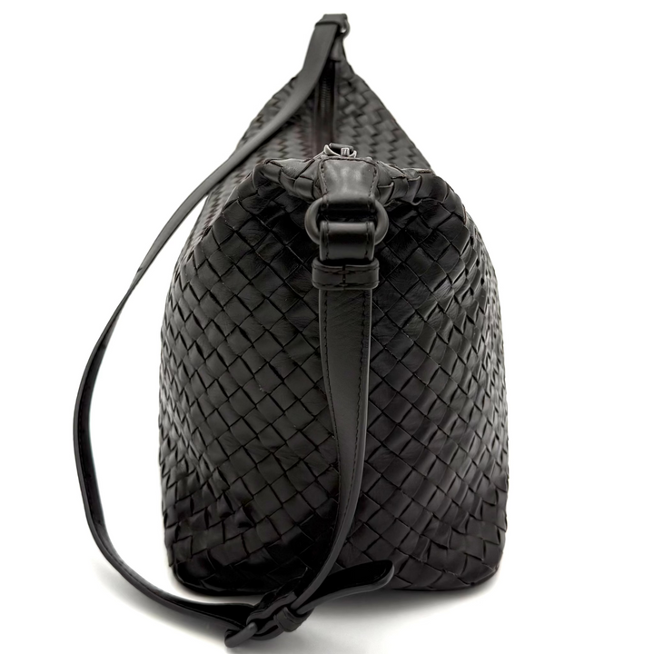 Large Intrecciato Leather Zip Shoulder Bag