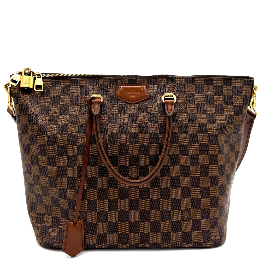Damier Ebene Brown Leather Belmont Tote
