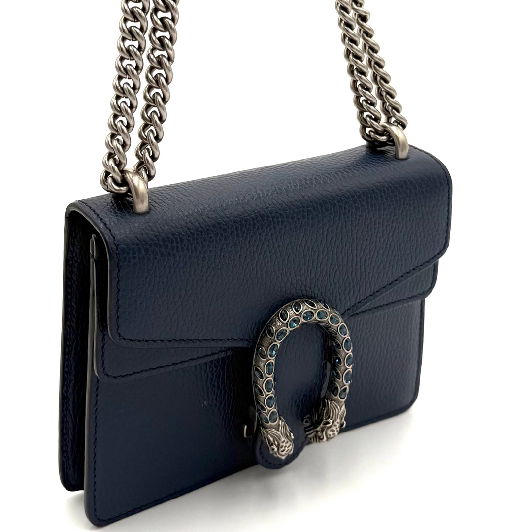 Navy Crystal Dionysus Small Leather Bag