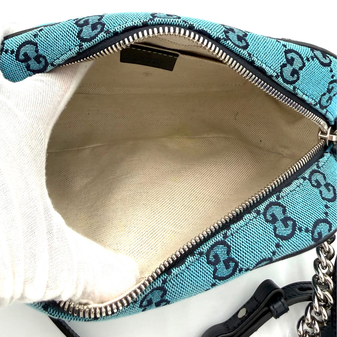 Blue Diagonal Canvas GG Marmont Shoulder Bag