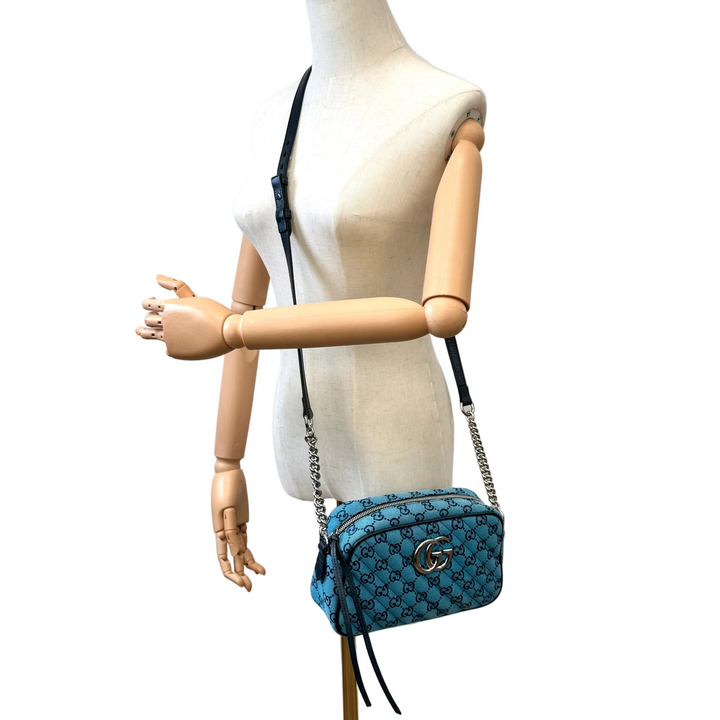 Blue Diagonal Canvas GG Marmont Shoulder Bag