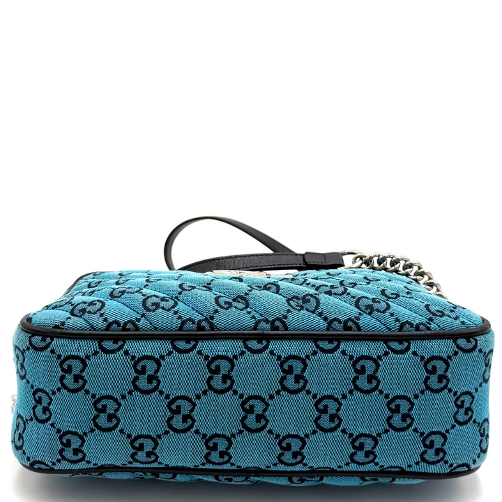 Blue Diagonal Canvas GG Marmont Shoulder Bag