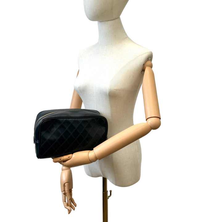 Black Leather Quilted Toiletry Bag