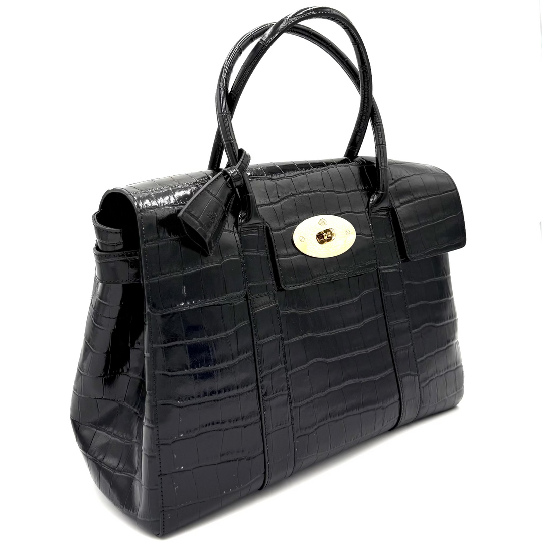 Bayswater Small Shiny Croc Embossed Leather Bag