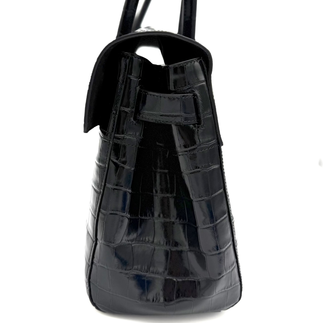 Bayswater Small Shiny Croc Embossed Leather Bag