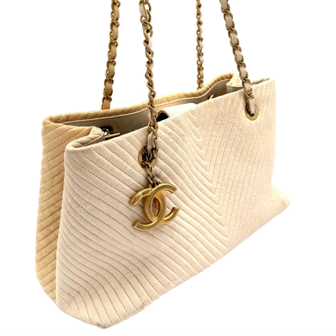 Chevron Two Tone Leather Shopper