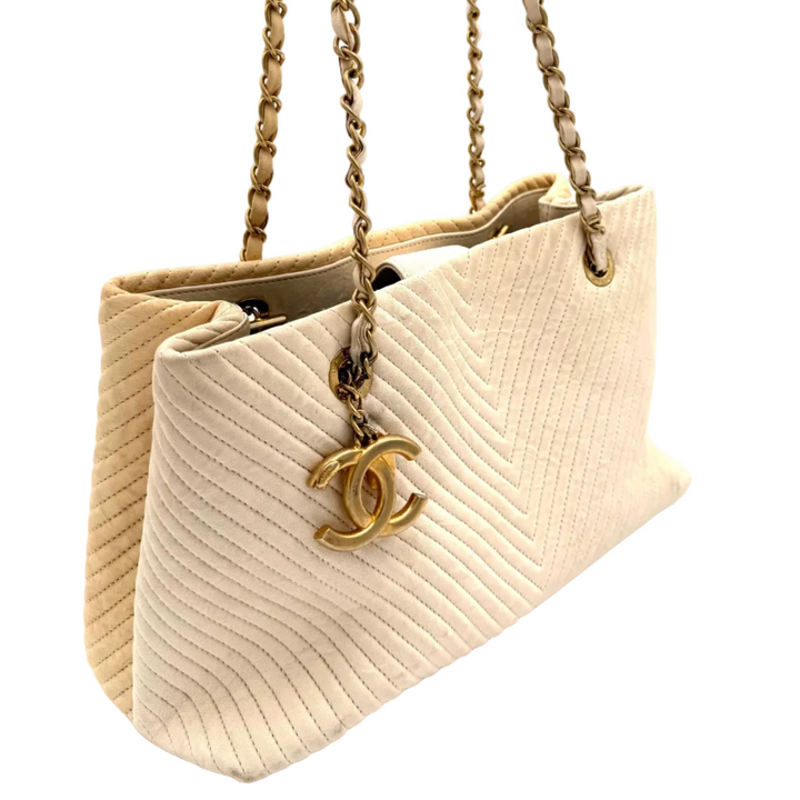 Chevron Two Tone Leather Shopper