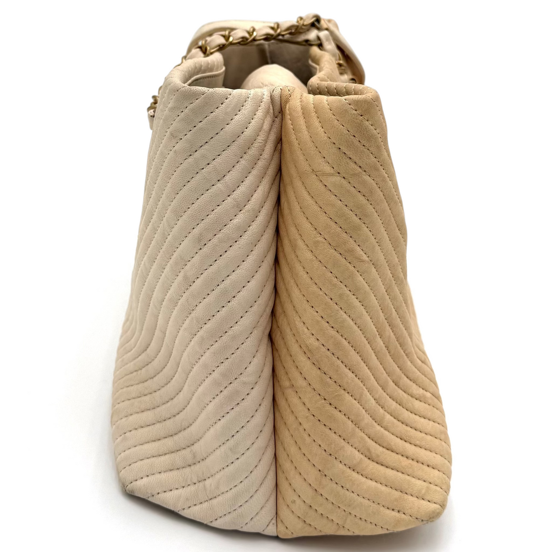 Chevron Two Tone Leather Shopper
