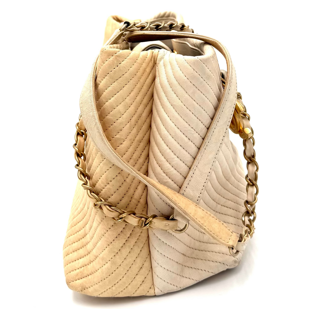 Chevron Two Tone Leather Shopper