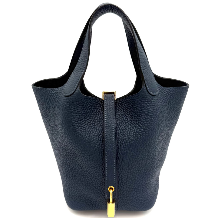Picotin Lock 18 in Blue de Prusse Clemence Leather