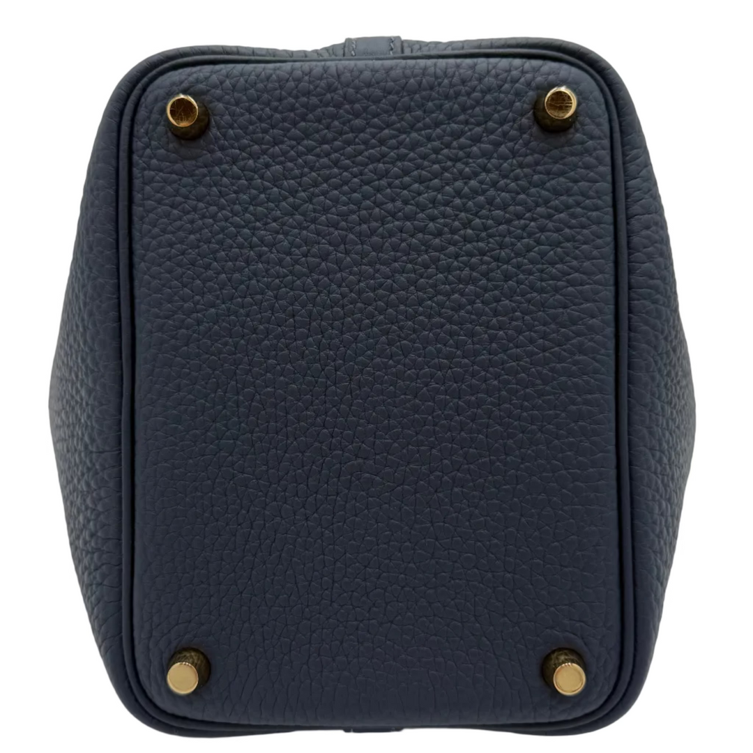 Picotin Lock 18 in Blue de Prusse Clemence Leather