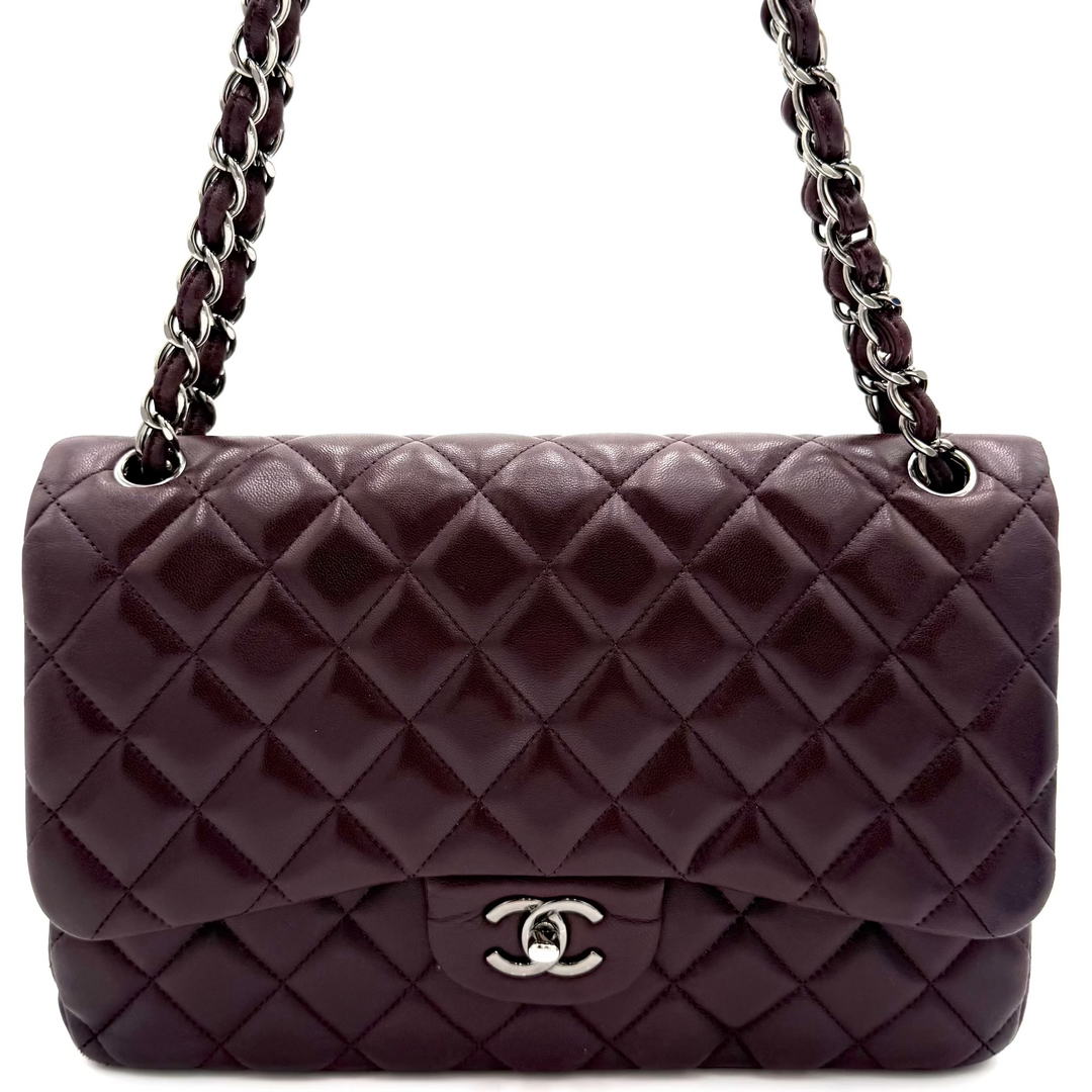 Classic Jumbo Double Flap Lambskin Leather Bag