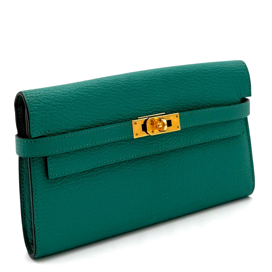 Kelly Epsom Wallet in Vert Jade