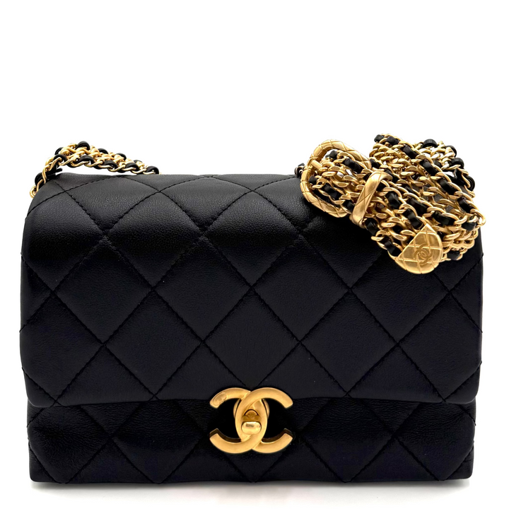 Small Belt Chain Calfskin Quilted Leather Flap Bag