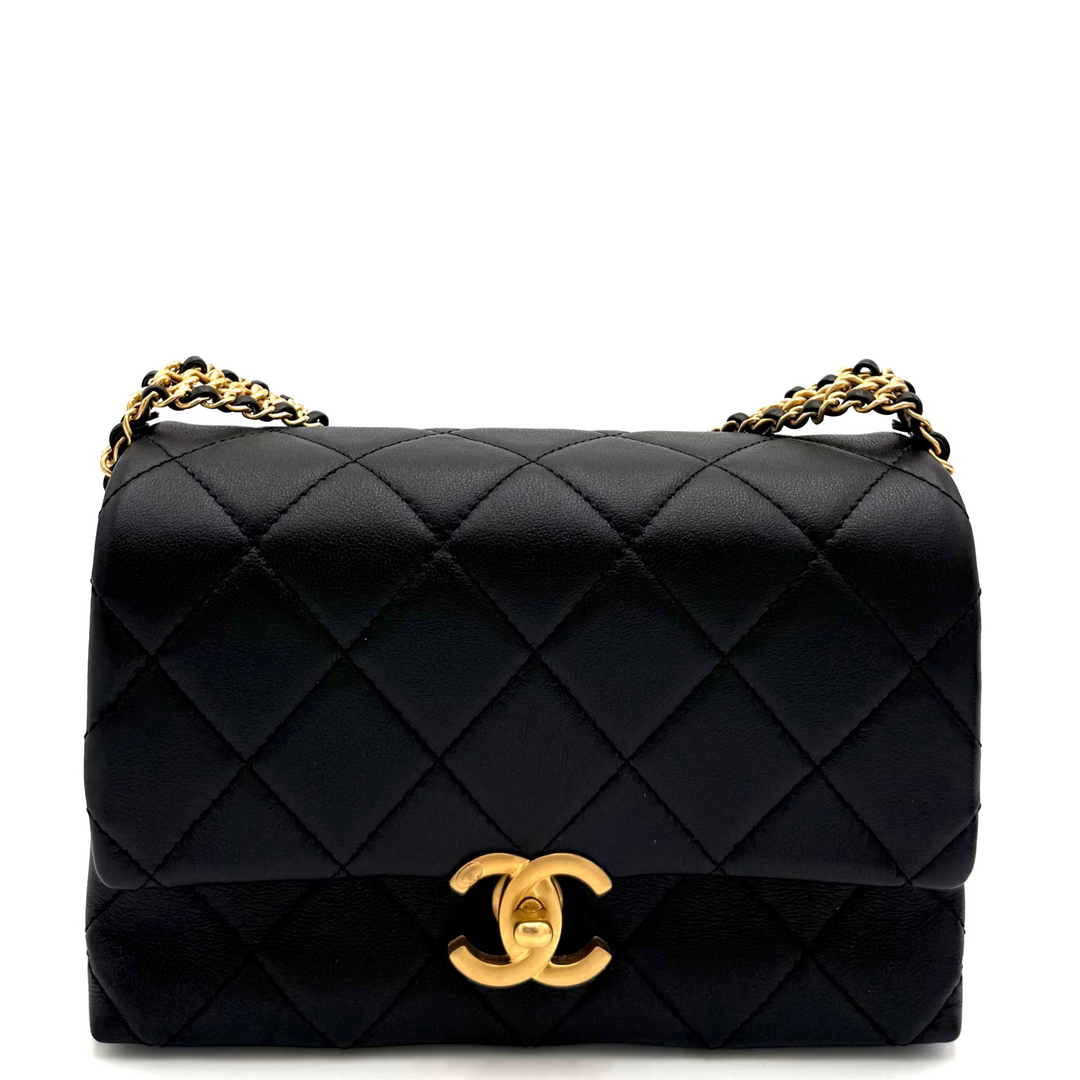 Small Belt Chain Calfskin Quilted Leather Flap Bag