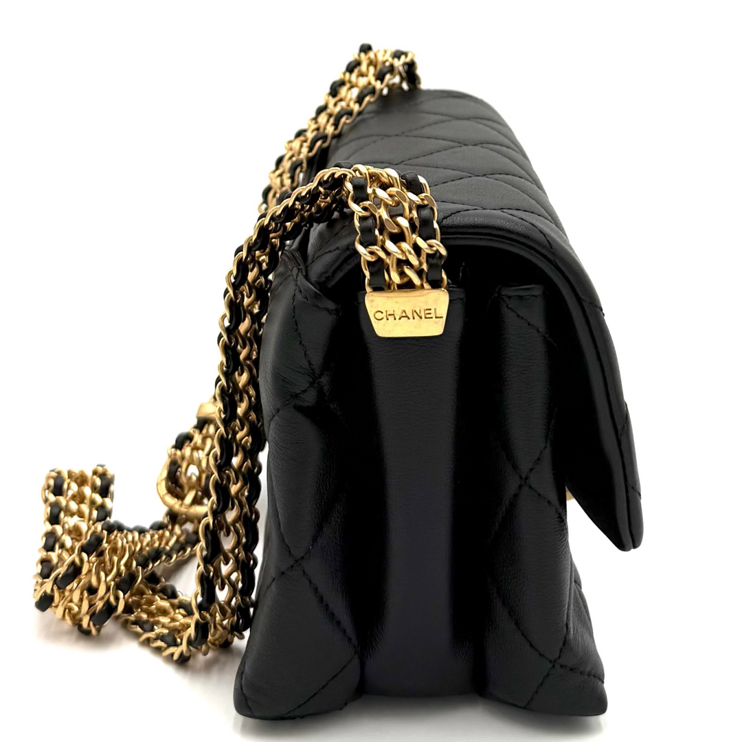 Small Belt Chain Calfskin Quilted Leather Flap Bag