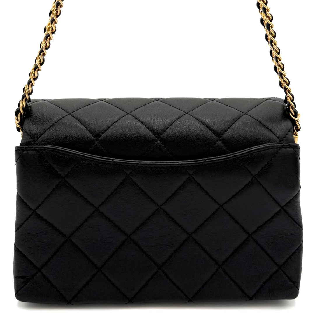 Small Belt Chain Calfskin Quilted Leather Flap Bag