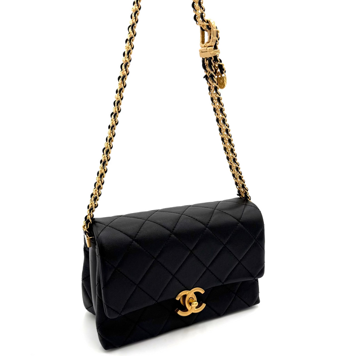 Small Belt Chain Calfskin Quilted Leather Flap Bag