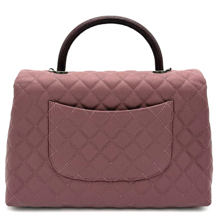 Pink Coco Handle Medium Caviar Leather and Lizard Handle Bag