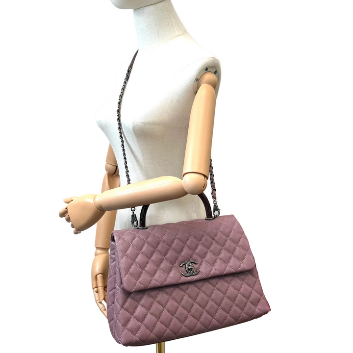 Pink Coco Handle Medium Caviar Leather and Lizard Handle Bag