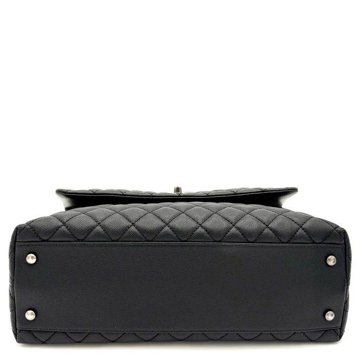 Black Coco Handle Medium Caviar Leather and Lizard Handle Bag