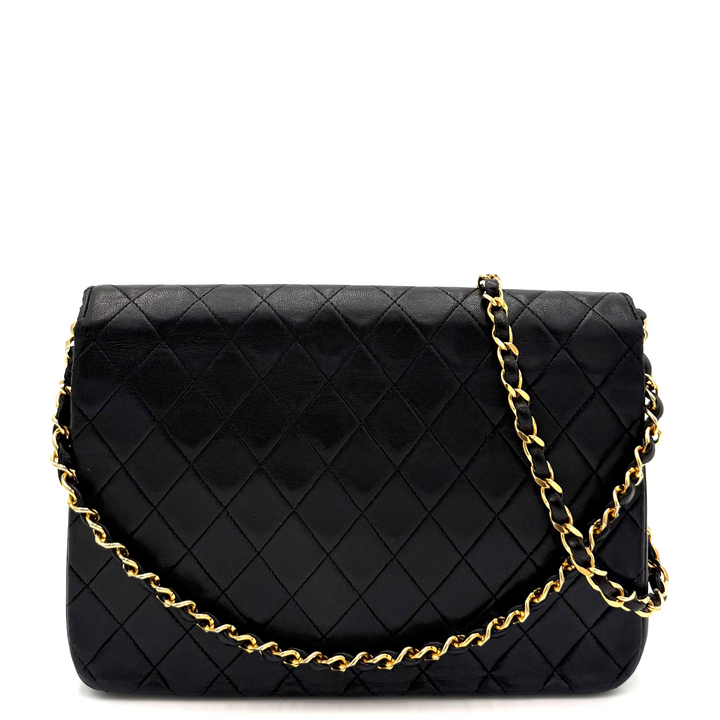 Vintage Quilted Black Leather 3/4 Flap Shoulder Bag