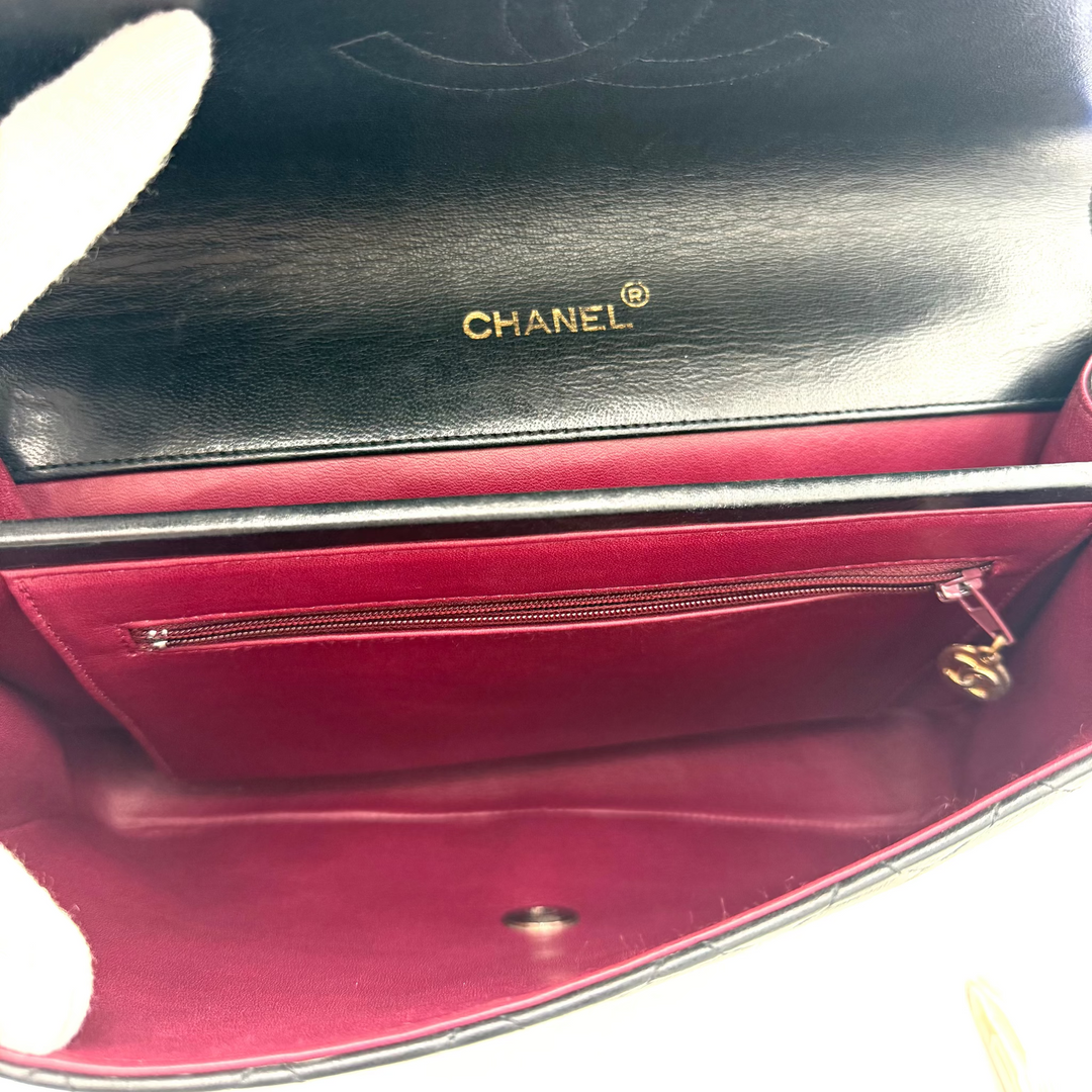 Vintage Quilted Black Leather 3/4 Flap Shoulder Bag