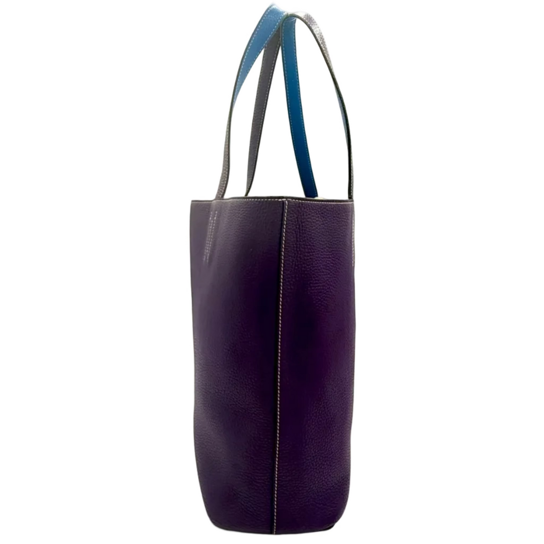 Double Sens 45 Reversible Violet/Blue Leather Tote