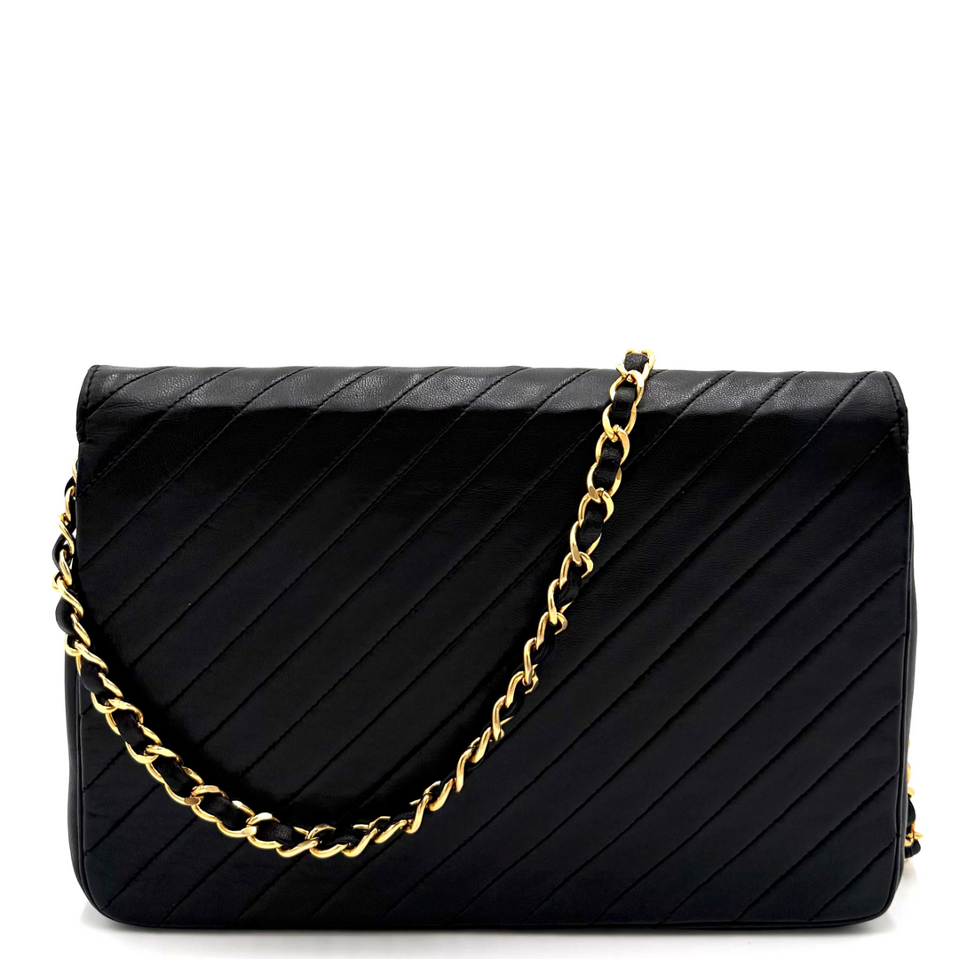 Diagonal Quilted Vintage Flap Shoulder Bag