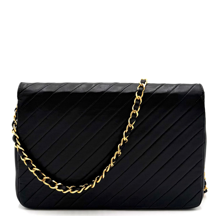 Diagonal Quilted Vintage Flap Shoulder Bag