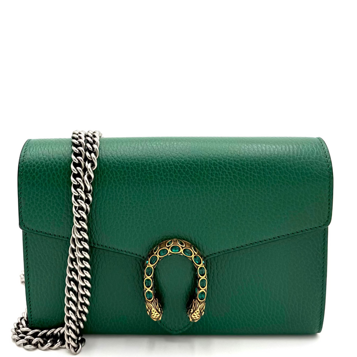 Green Leather Crystal Dionysus Wallet on Chain