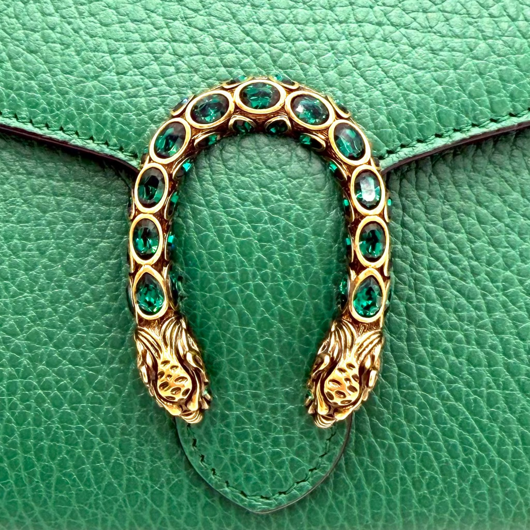 Green Leather Crystal Dionysus Wallet on Chain
