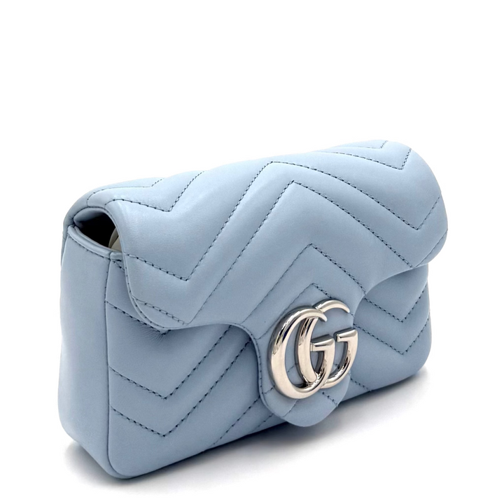 GG Mini Marmont in Pale Blue Leather