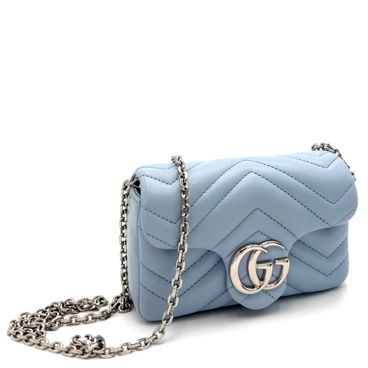 GG Mini Marmont in Pale Blue Leather
