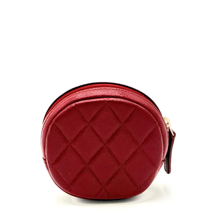 Round Quilted Caviar Leather Coin Purse