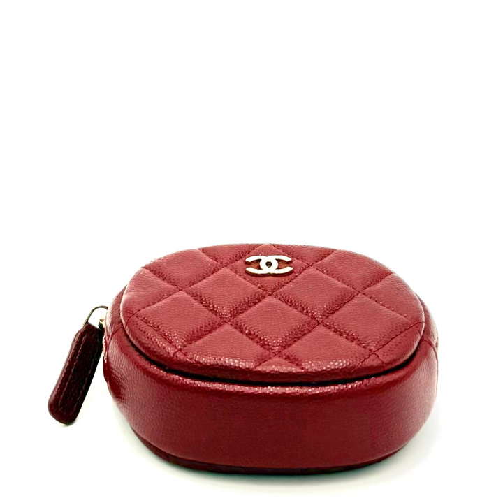 Round Quilted Caviar Leather Coin Purse