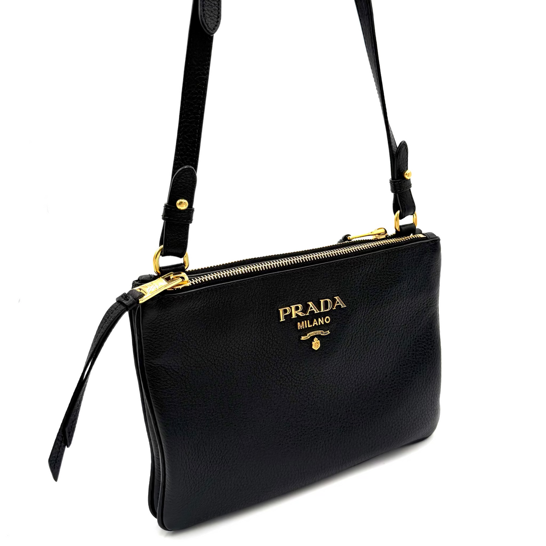 Vitello Daino Phenix Double Zip Crossbody Bag