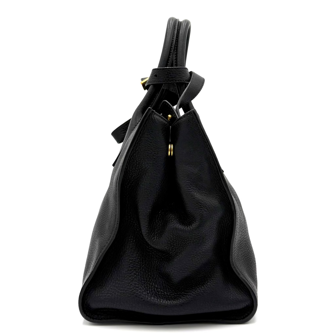 Black Calf Twin Pocket Vitello Daino Tote Bag