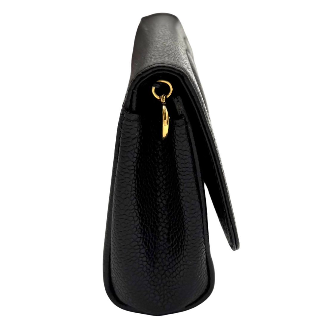 Vintage Caviar Leather Clutch Pouch With Mirror