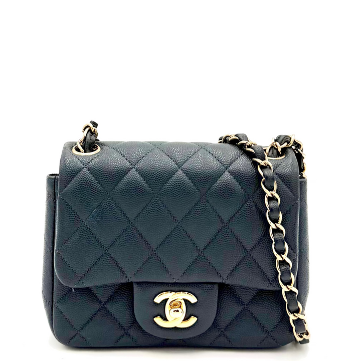 Blue/Grey Caviar Mini Flap