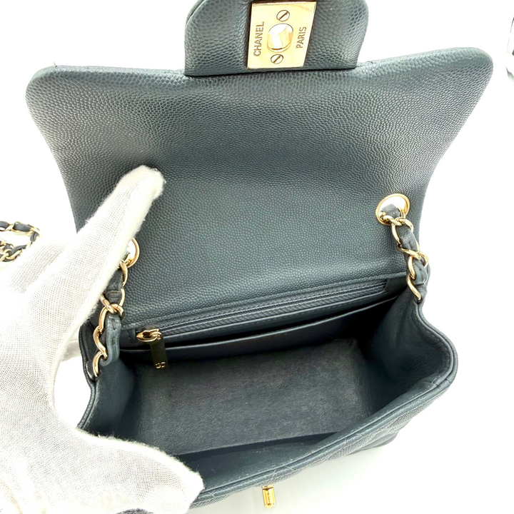Blue/Grey Caviar Mini Flap