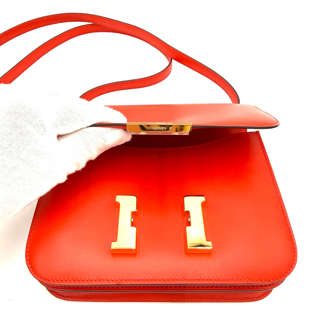 Constance III Mini 18 in Capucine Tadelakt Leather Gold Hardware