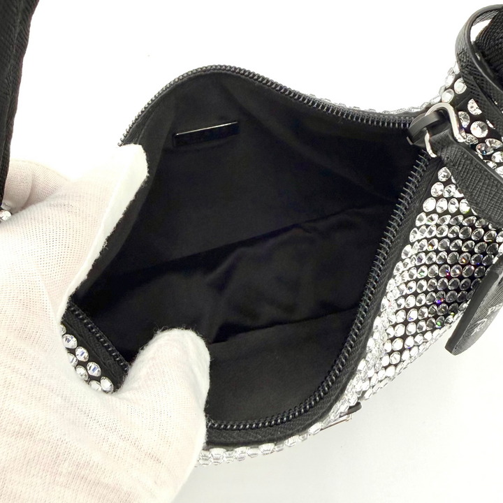 Re-Edition 2000 Mini Crystal Studded Bag