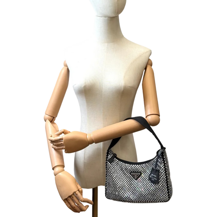 Re-Edition 2000 Mini Crystal Studded Bag