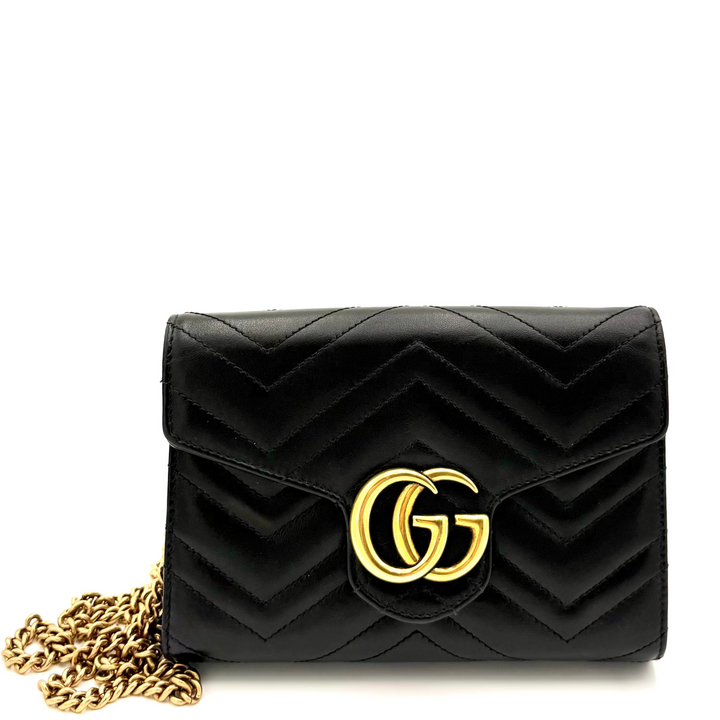 Gucci Marmont Quilted Black Leather Wallet on Chain