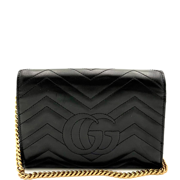 Gucci Marmont Quilted Black Leather Wallet on Chain